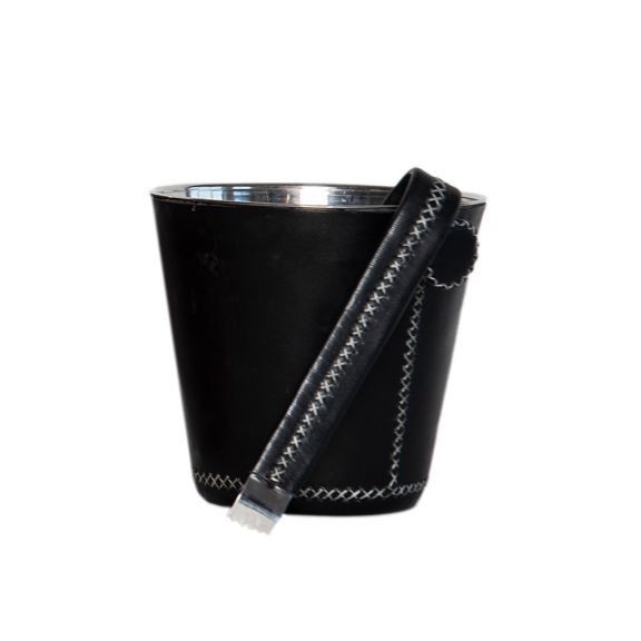 Black Leather Ice Bucket w/Tongs