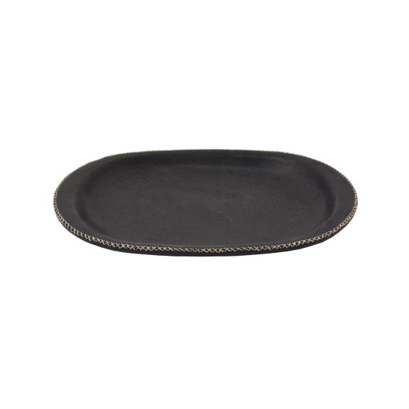 Oval Desk Tray in Black Leather