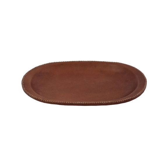 Oval Desk Tray in Brown Leather