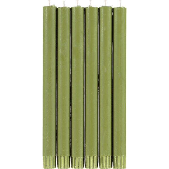 Set of 6 Dinner Candles in Olive Green