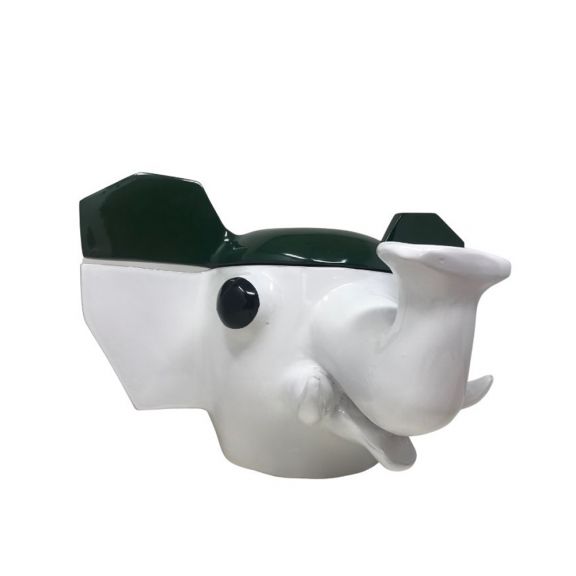 Elephant Container Green & White Majolica