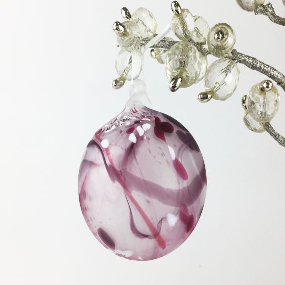 Frosted Art Glass Bauble - White, Ruby & Burgundy