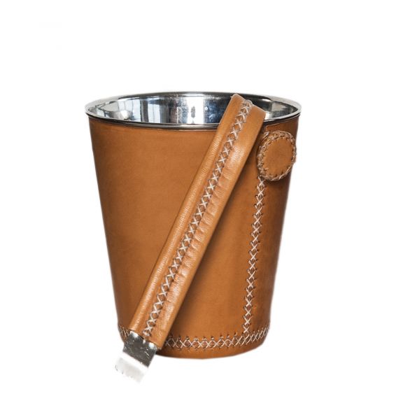 Natural Leather Ice Bucket w/Tongs