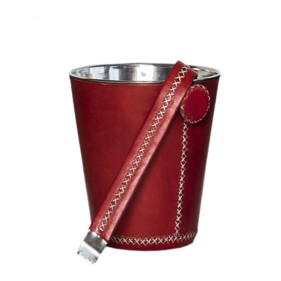 Red leather Ice Bucket w/Tongs