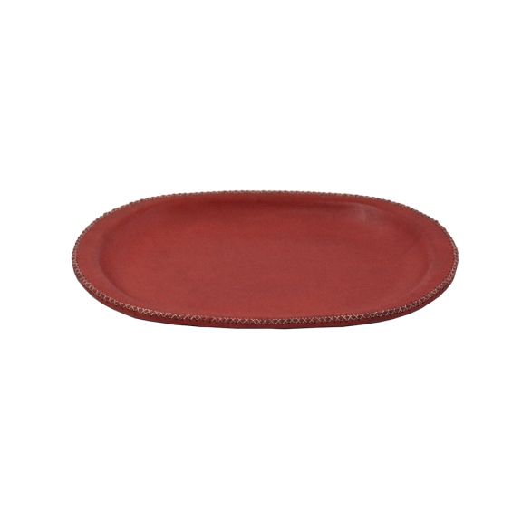 Oval Desk Tray in Red Leather