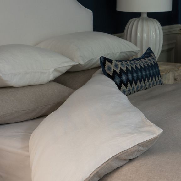 Alora Linen Double Duvet Cover - Stone/Chalk