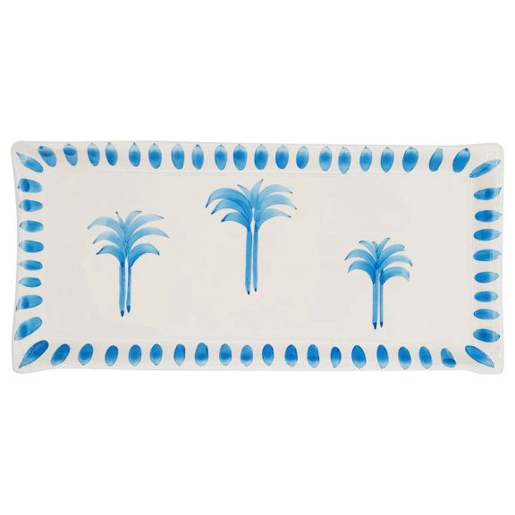 Large Rectangle Platter Blue Palm