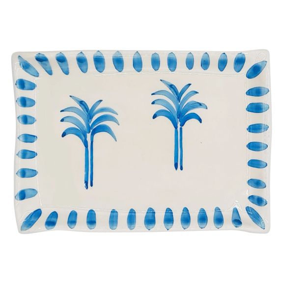 Small Rectangle Platter Blue Palm
