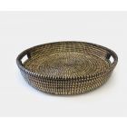 Round Woven Straw Serving Tray - Black