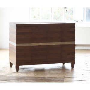 Hyme TV Chest in Chestnut and Nickel with Remote Lift