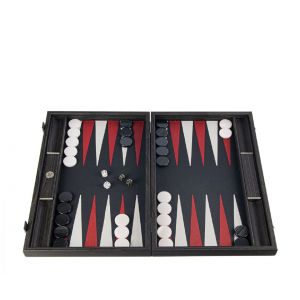 Backgammon Set - Dark Grey & Red Leather