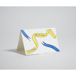 Happy Birthday Ribbons card Blue and Yellow