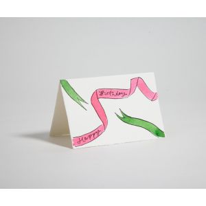 Happy Birthday Ribbons card Pink and Green