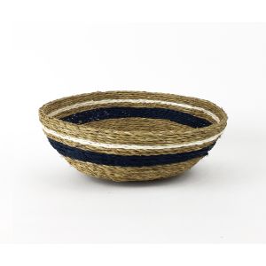Woven Round Ripple Bowl - Blue & White