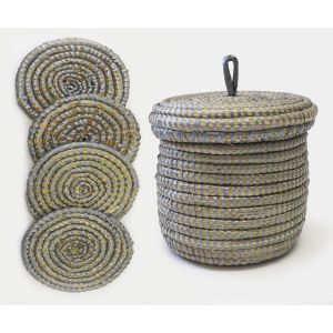 Set of 12 Woven Straw Coasters - Grey