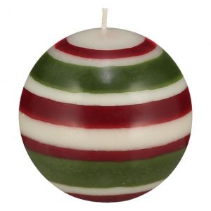 Ball Candle Striped Red and Olive