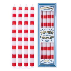 Red Stripe Dinner Candles - Box of 4 