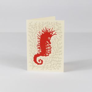 Coral and Grey Seahorse Card